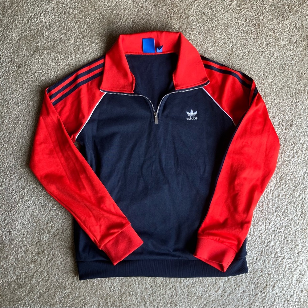 Navy and Red Adidas Tracksuit quarter zip